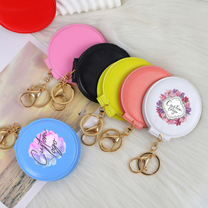 Yuvarlak cep aynası Pu deri özel Logo taşınabilir seyahat aynaları kozmetik küçük ayna anahtarlık ile - Product Image 6