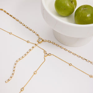 J & D 18K PVD placa de oro <span class=keywords><strong>collar</strong></span> de acero inoxidable impermeable moderno clásico blanco circón colgante Y cadena - Product Image 4