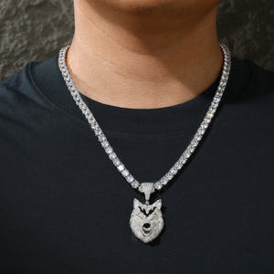 <span class=keywords><strong>Collana</strong></span> <span class=keywords><strong>con</strong></span> <span class=keywords><strong>Ciondolo</strong></span> Testa di Re <span class=keywords><strong>Lupo</strong></span> 3D Iced Out in Argento Sterling 925 Placcato Oro Bianco <span class=keywords><strong>con</strong></span> Diamanti Moissanite VVS, Gioielli Hip Hop di Alta Qualità - Product Image 4