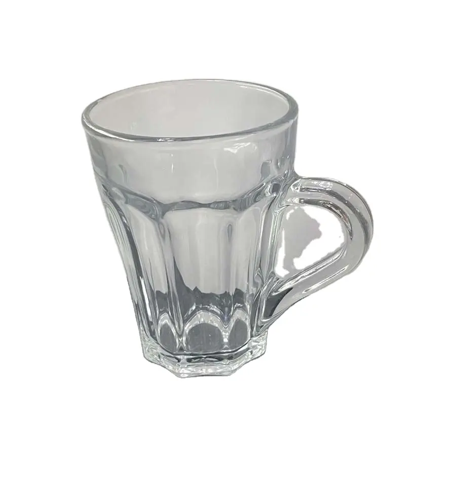 Custom logo Printed Blank Beer mug supermarket cafe Latte Coffee Drinking Glass with Handle glassware