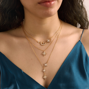 Bijoux J&D, pendentif étoile à huit branches en acier inoxydable plaqué or 18 carats, cristal blanc CZ, étoile lunaire, collier 316L, 304L, cadeaux pour femmes - Product Image 1