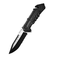 Couteau de poche tactique multifonctionnel pliable en acier inoxydable OEM avec poignée à revêtement noir personnalisable pour la survie en extérieur et la randonnée