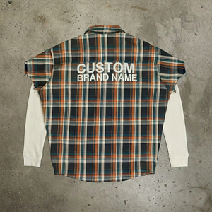<span class=keywords><strong>Camicia</strong></span> da Lavoro Personalizzata a Quadri Rossi in Tessuto Waffle con <span class=keywords><strong>Polsini</strong></span> Spezzati e Maniche Lunghe Doppie Stile Flannel per Uomo - Product Image 6
