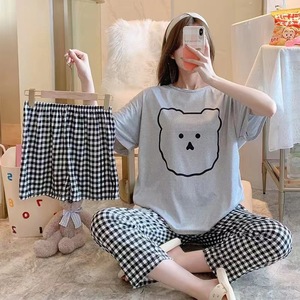 Terno de verão das mulheres do pijama, desgaste doméstico das mulheres finas, doces e bonitos, conjunto de três peças que podem ser usados fora - Product Image 4