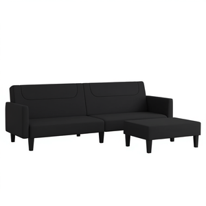Sofá Cama de Tela Negra en Forma de L, 3 Plazas, Respaldo Dividido, Brazos Rectos, Muebles para el Hogar - Product Image 1
