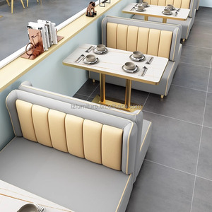Fast Food Booth Benches Sofa square Coffee Shop Wood Cafe Commercial <b>Restaurant</b> Furniture Table and Chair Booth Seating <b>Set</b> - Product Image 6