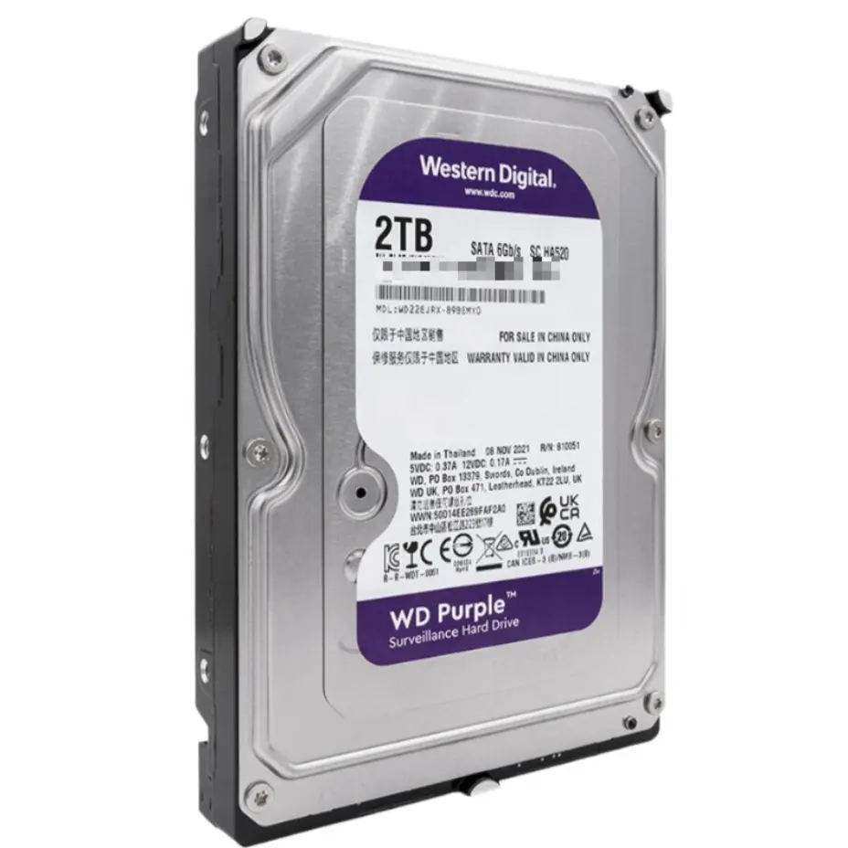 WD 3.5 인치 2TB 보라색 감시 하드 드라이브 SATA CMR 64MB 최대 64 HD 카메라 8 드라이브 베이 WD23PURZ