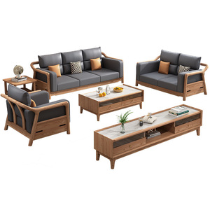 Nordic White Ash Wood <b>Sofa</b> Coffee <b>Table</b> Tv Cabinet Set Modern Minimalist Living Room Furniture Storage Function - Product Image 5