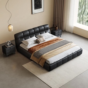 Lit double Zayshine en cuir noir de luxe minimaliste italien, grand format 1,8 mètre, avec rangement intégré et rembourrage doux pour chambre principale - Product Image 3