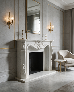 UnionStone - Marco de Chimenea de Mármol Blanco Rococó de Lujo con Tallado de Conchas y Acanthus, Repisa Tallada a Mano en Piedra Natural para Villa - Product Image 3