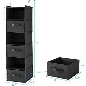 Organisateur de placard suspendu à 6 niveaux, étagère de rangement pliable avec crochets pour l'organisation de la chambre, noir - Product Image 3