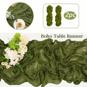 Paquete de 2 manteleras de gasa de punto 100% poliéster verde oliva de 10 pies para decoración de mesas de bodas y fiestas (35x120 pulgadas) - Product Image 2