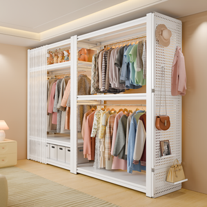 Perchero de acero para alquiler de habitación, almacenamiento de ropa, montaje Simple, entramado montado en el suelo, armario Simple de Metal a prueba de polvo - Product Image 1