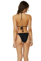Fabricant de bikinis sur mesure, bikini triangle noir Repreve, dentelle 3D, nœud latéral, dos froncé, bikini 2 pièces, vêtements de bain