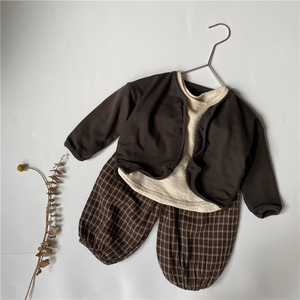 Pantalon 9/10 en coton et lin à double carreaux pour enfants, modèle lanterne, collection automne 2022, pour garçons et filles, vente en gros sur mesure - Product Image 1