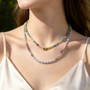 Collar de cuentas doradas a la moda para mujer, collar de cuentas de piedra natural de colores, accesorio de moda colorido para uso diario - Product Image 1