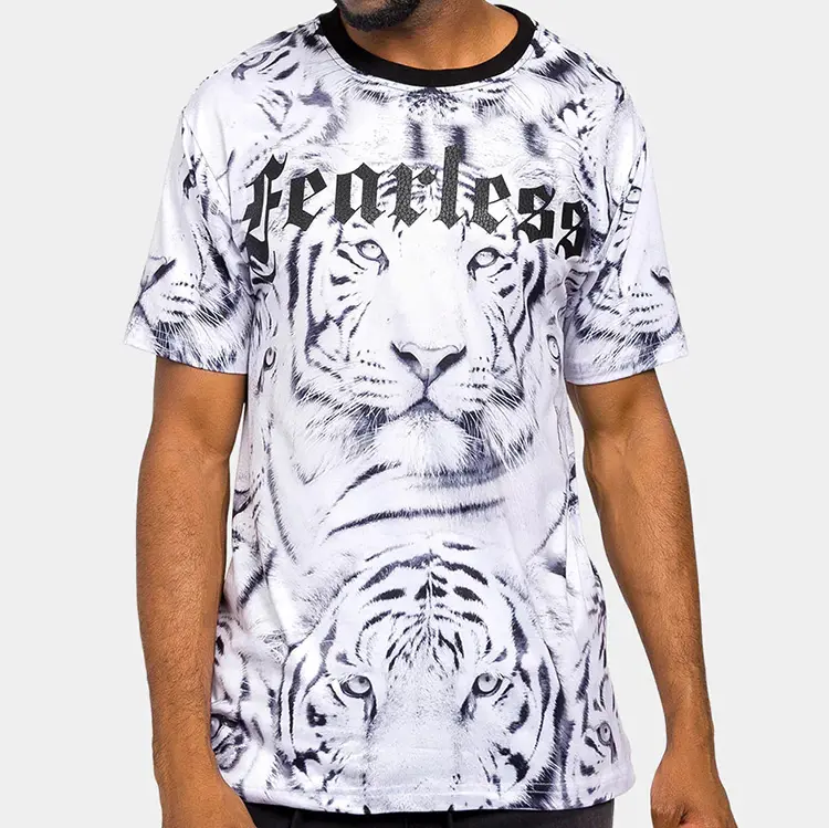 Sublimação tigre em toda impressão pu calor transferência impressão t-shirts para homens