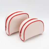 Pochette de toilette en PU vegan pour filles et femmes, style demi-lune, avec bordure, fermeture éclair, grande capacité, rose, sac de beauté