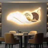 Nouveau Produit Murale Haute Qualité avec Horloge Gravure Laser Plume Acrylique Cristal Peinture Art Mural LED Décoration Maison