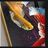 Décoration Murale en Fer et Aluminium Poissons Koi Colorés sur Fond Noir pour Restaurant, Salon, Bureau, Hôtel, Intérieurs Art Déco