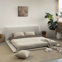 Cama de Plataforma de Madera Maciza Estilo Wabi Sabi, Estructura de Cama Tamaño Queen/King, Cama Tatami Blanca, Muebles de Dormitorio
