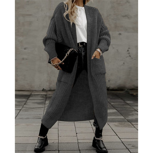 Cardigan long à poches pour femmes, taille plus, pull en tricot ample, tendance - Product Image 4