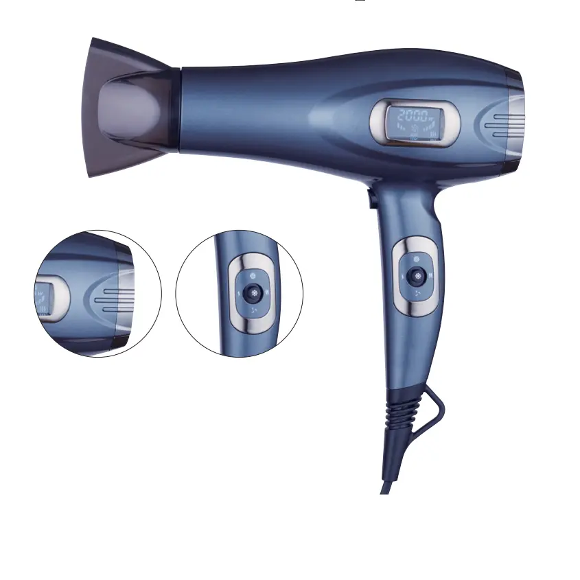 Wholesale Custom Ac Dc Motor Salon Equipment Lcd 2000ワットHairdryer Blow Rechargeable Hair Dryer With Concentrator/ディフューザー/イオン