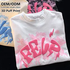 Produsen grosir kaus katun cetak berat 220 Gsm Kaos Oblong Homme Tshir grafis kustom ukuran besar kaus oblong cetak Puff 3D pria