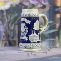 Chope à bière classique en porcelaine multi-villes d'Estonie – Mug souvenir écologique réutilisable avec sites emblématiques de Tallinn/Narva/Tartu (350 ml)