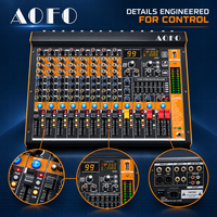 Console de mixage audio DJ professionnelle AOFO MIX-8U pour scène, 8 canaux, avec 99 effets de réverbération