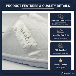 Chaussons d'hôtel de luxe en polaire corail jetables, antidérapants, respirants, confortables, unisexes, pour invités, avec logo personnalisé - Product Image 2