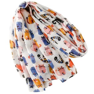 Écharpe imprimée chat colorée peinte à la main pour le printemps et l'été, légère, respirante, utilisable comme châle pour femme - Product Image 3