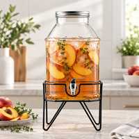 Distributeur de boissons en verre de 6500 ml avec support métallique et robinet, grand distributeur de cocktails pour plage, complexe hôtelier, club, bar, vente en gros, OEM