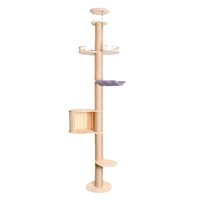 Colonne d'escalade verticale pour chat en bois massif (Tong Tian Zhu) avec étagère d'observation et jouet intégré pour chat