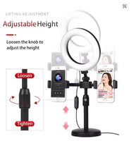 Penyangga Lampu Cincin Magnetik Rotasi 360 Derajat untuk Ponsel, Tripod Meja LED, Kompatibilitas Universal, Mendukung Ponsel 3.5-6.5 Inci