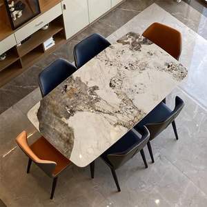 Ensemble table et chaises de salle à manger rectangulaires en ardoise de style italien, pliables, détachables, modernes, luxe léger, restaurant - Product Image 6