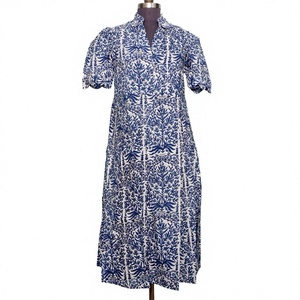 Vestido de Mujer, Hermoso, de Algodón Puro, con Estampado Digital Floral, Largo hasta el Tobillo, Corte en A, Cintura Natural, Elegante Decoración con Cinturón - Product Image 1