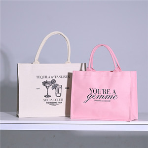 Women's Oversize Large <b>Weekend</b> Canvas Cotton Shopping Tote <b>Bag</b> with Custom <b>Black</b> Logo Fashionable Letter Pattern - Product Image 1