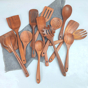 9-Piece không dính Keo Gỗ Flatware Set dài xử lý rắn gỗ Đồ dùng nhà bếp bao gồm xẻng ngã ba nồi <span class=keywords><strong>sptula</strong></span> đặt hàng tối thiểu 100 - Product Image 2