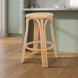 BS International - Taburete de Exterior de 1 Plaza con Estructura Metálica Portátil de Diseño Moderno en Madera de Mango y Ratán para Apartamento, Sala de Estar, Hotel - Product Image 1