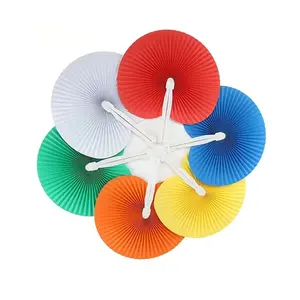 Folding Handheld Paper Fans Birthday Wedding Party Round Shaped Accordion Fans Party Favors Heart Shape