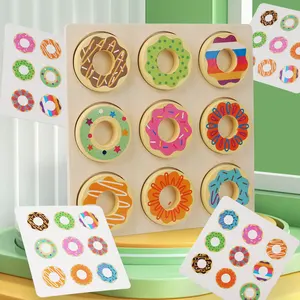 Montessori oyuncak ahşap renk eşleştirme oyuncak, komik yaratıcı aktiviteler pratik eğitici oyuncak, Donuts sıralama oyunu ev için