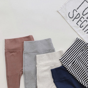 Pantalon long unisexe pour bébés et tout-petits INS Printemps/Automne, taille haute, à pieds, rayé, couleur unie, en coton doux, coupe ample - Product Image 3