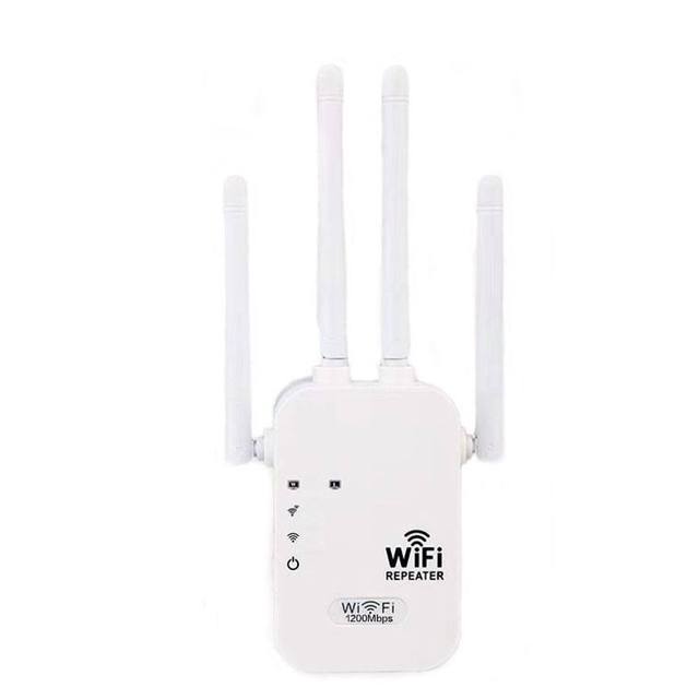 Dual Band 1200Mbps WiFi Extender Signal Booster Network Repeater 4 External Antennas 500-1000sqm Coverage for Home 5GHz 2.4GHz
