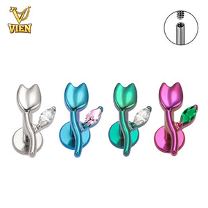 <span class=keywords><strong>VIEN</strong></span> Jewellery ZPO-093 G23 Joyería de Titanio de Moda para Piercings, Flor de Rosa con Circonita Cúbica, Piercing para Labio, Hélix, Oreja y Cuerpo - Product Image 1