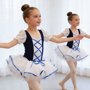 Girls Ballet Tutu Dress Blue Velvet White Tulle Stage <b>Performance</b> <b>Wear</b> for Children - Product Image 1