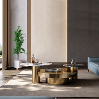 Table basse minimaliste en acier inoxydable et marbre, style moderne et luxueux, pour petit appartement, design avancé