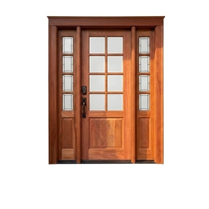 Porte d'entrée en bois massif de style artisanal américain, avec panneaux de verre multi-vitrages et élégantes fenêtres latérales doubles. - Product Image 1