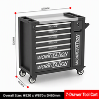Chariot d'atelier en acier OEM ODM OBM avec 7 tiroirs, panneau latéral ouvrable, capacité de charge de 300 kg, garantie de 3 ans pour l'automobile