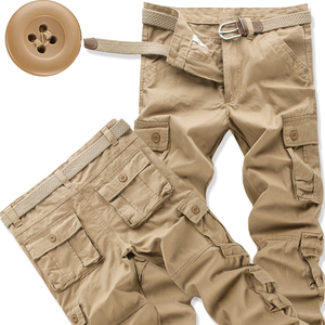 Pantalon cargo en coton pour homme, taille <span class=keywords><strong>plus</strong></span>, décontracté, multi-poches, camouflage, extérieur, avec devant plat, taille moyenne, fermeture éclair - Product Image 1